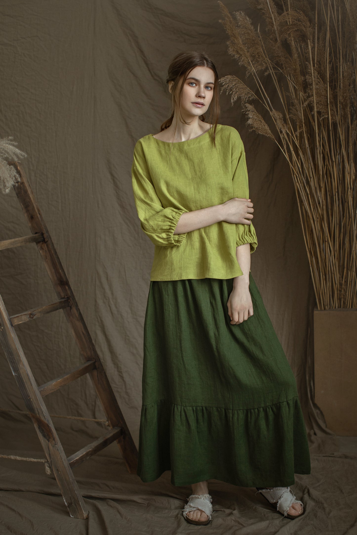Linen Blouse Oversize GRETA With Wide Sleeves