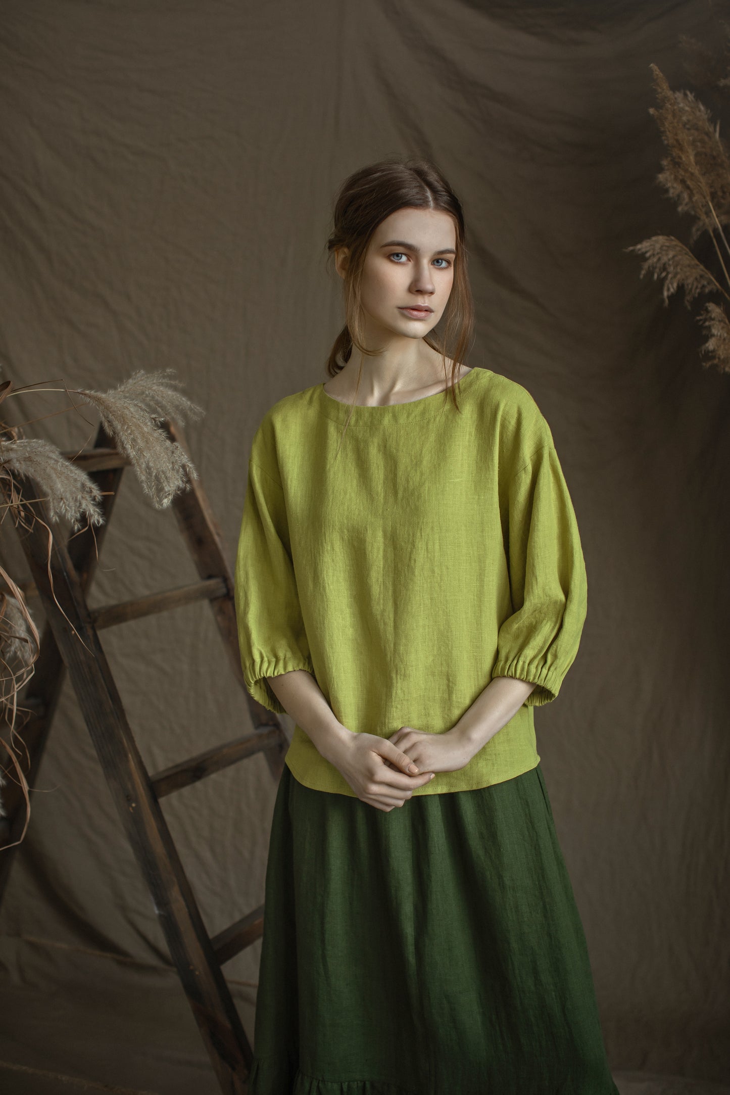 Linen Blouse Oversize GRETA With Wide Sleeves