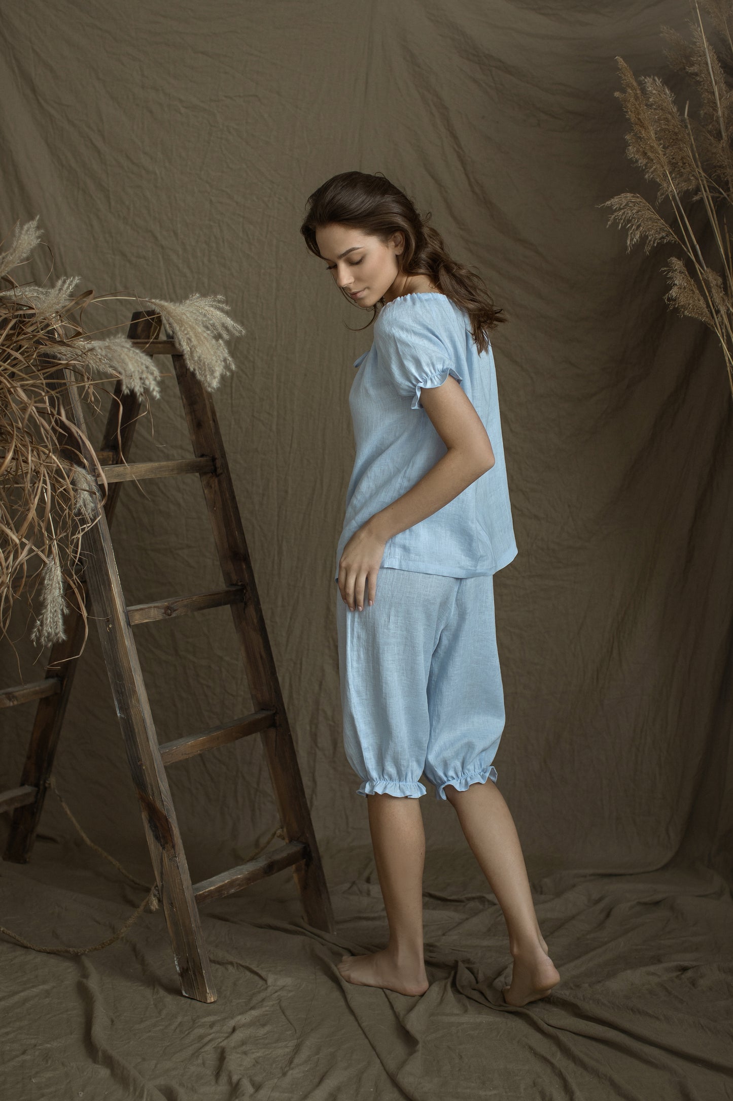 Linen Ruffle Bloomers ANASTASIA Knee Length