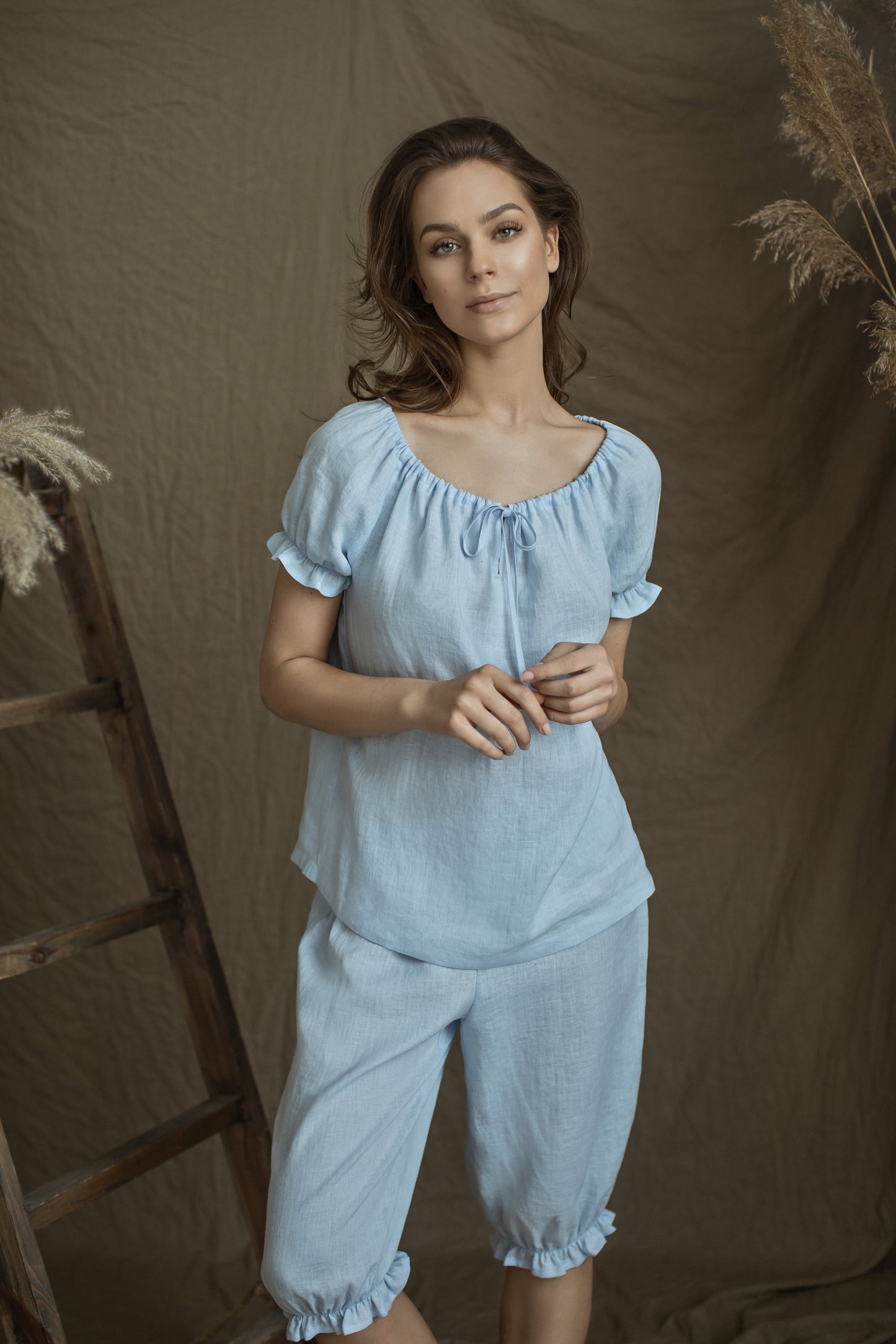Linen Ruffle Bloomers ANASTASIA Knee Length