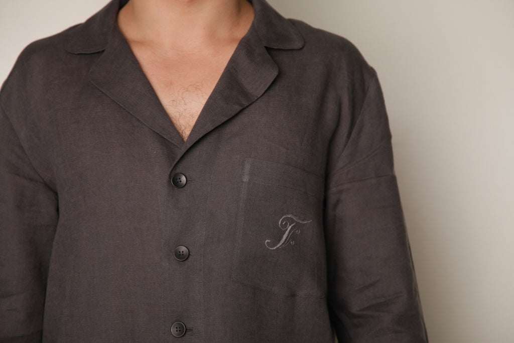 Linen CLASSIC Men's Pajama Personalized with Initials Embroidered by Hand/ Luxurious Men's Loungewear