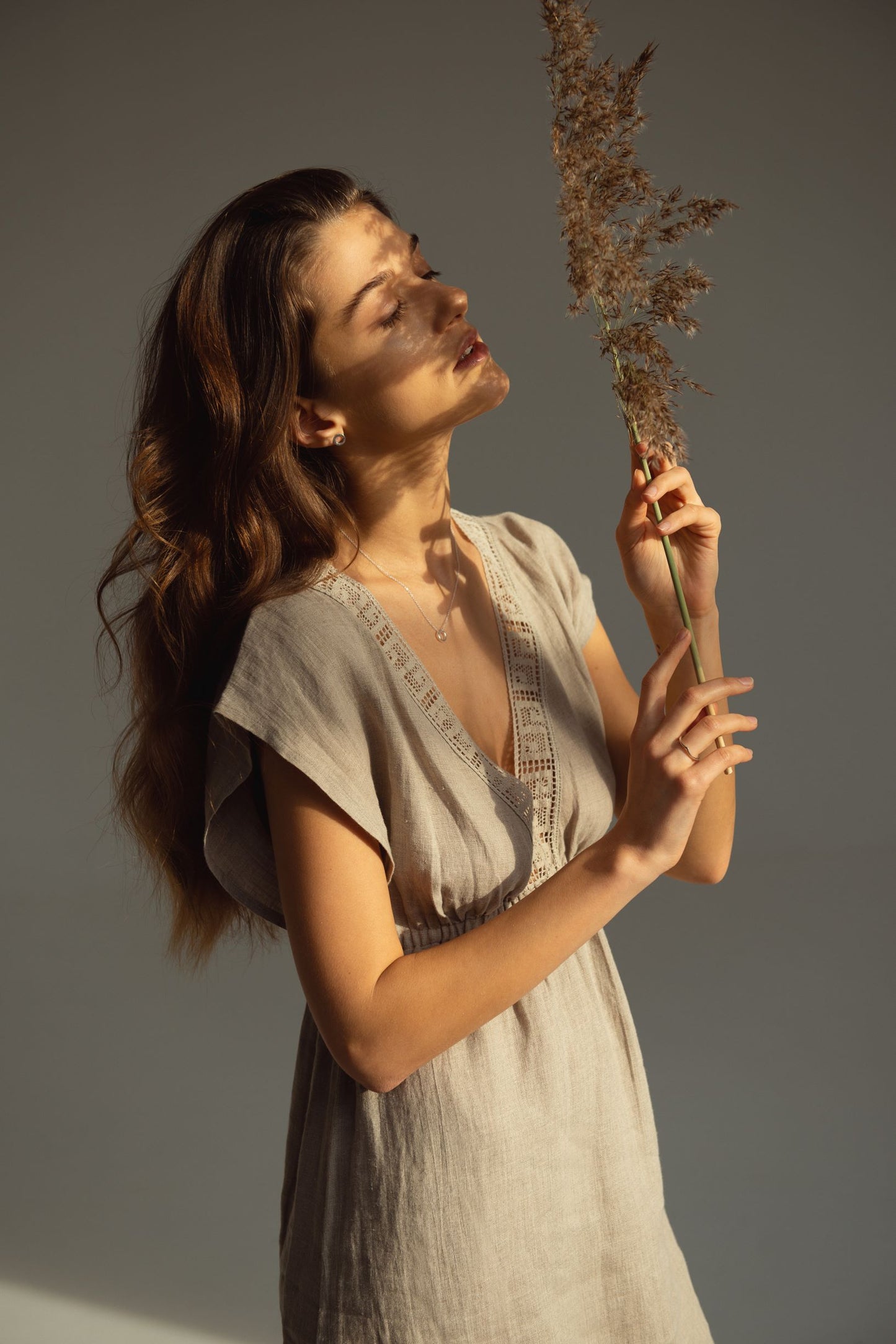 White Long Night Gown ANTIQUE With Linen Lace