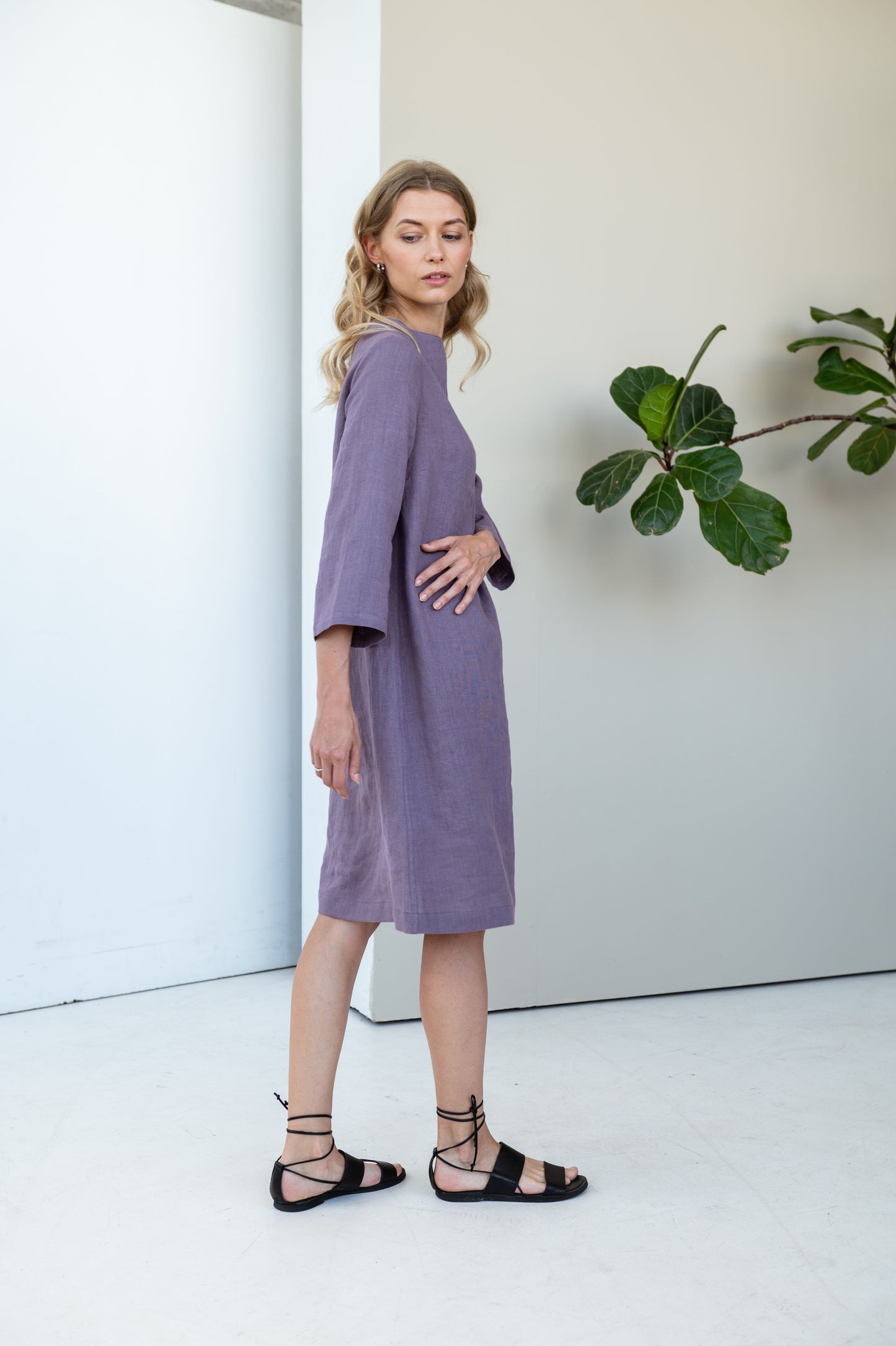 Linen Dress VERA with Higher Neck