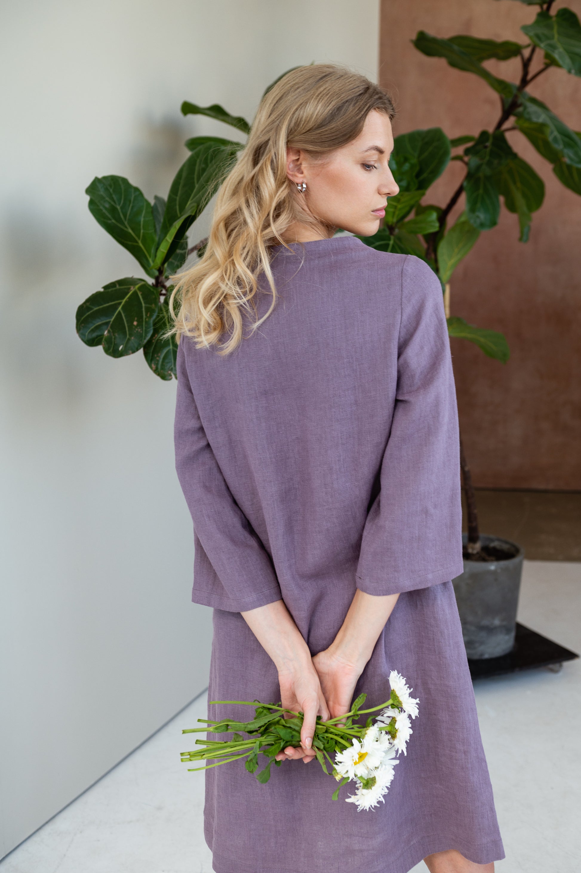 Linen Dress VERA with Higher Neck