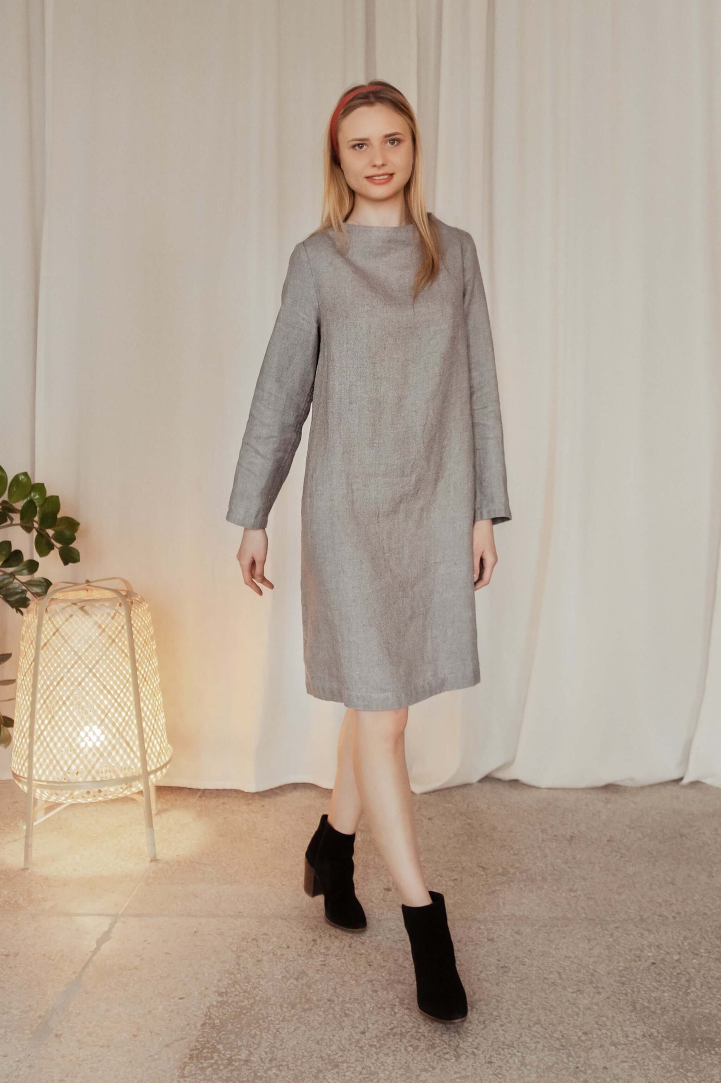 Linen Wool Blend Dress VERA with Higher Neck