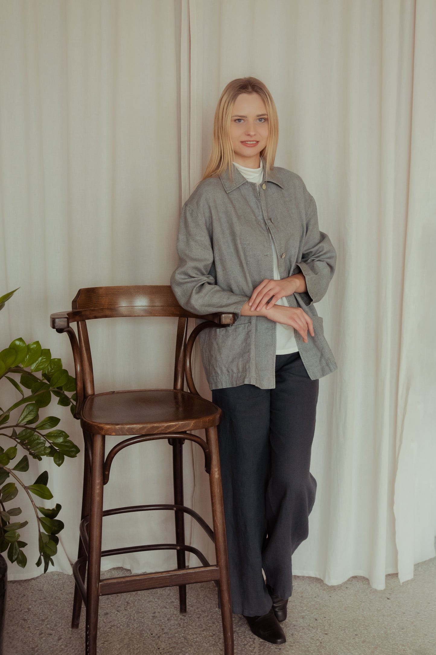Linen- Wool Gray Shacket BERKLEY Oversize Fit