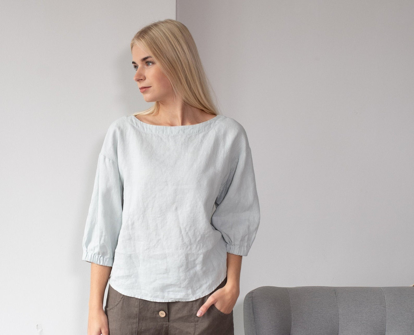 Linen Blouse Oversize GRETA With Wide Sleeves