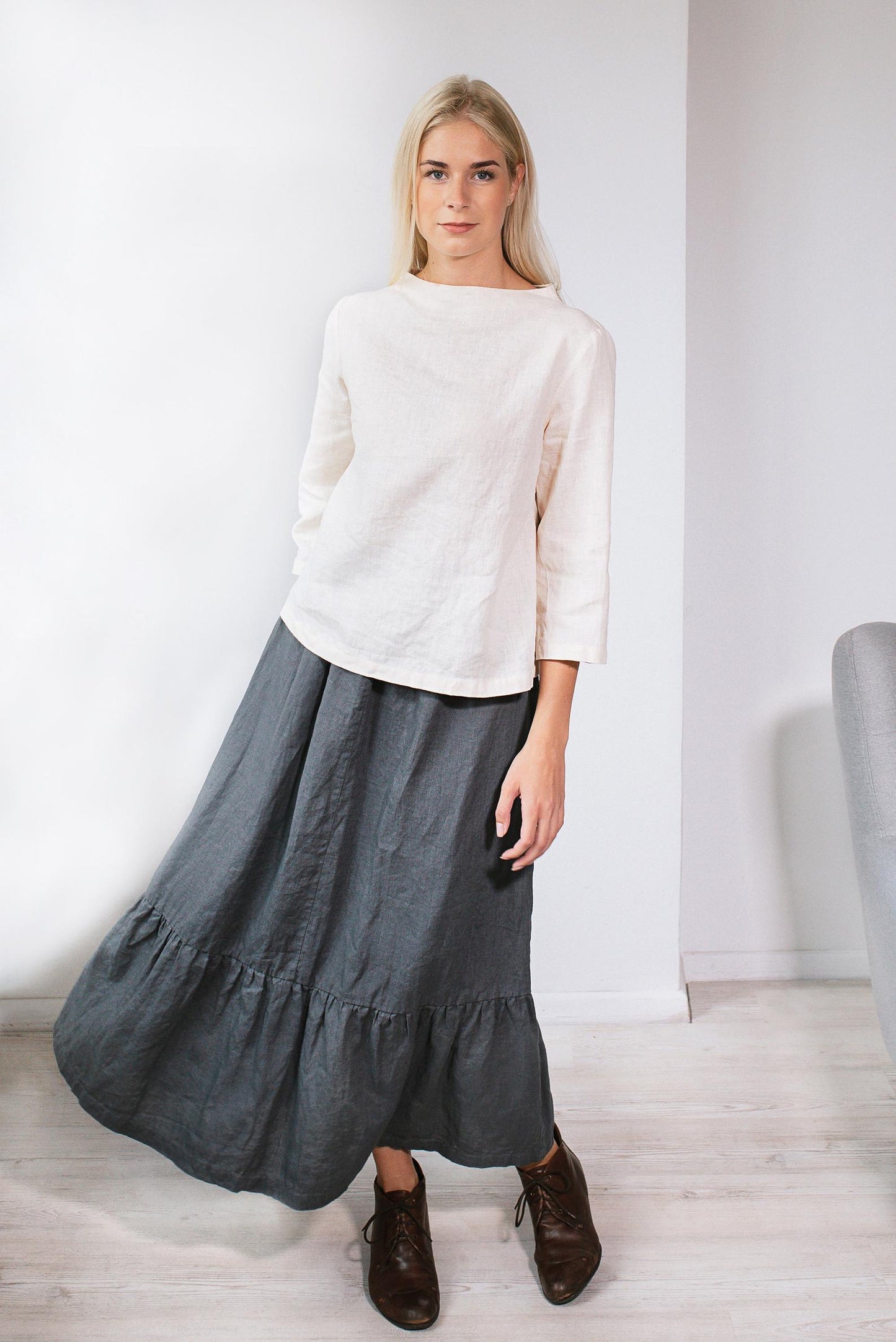Linen Skirt PEASANT With bottom Frill