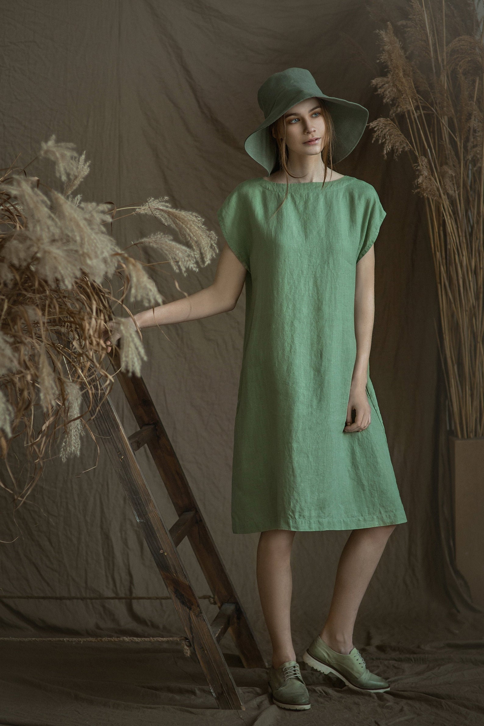 Linen Dress SIMPLE Midi Length Linen Dress SIMPLE Midi Length