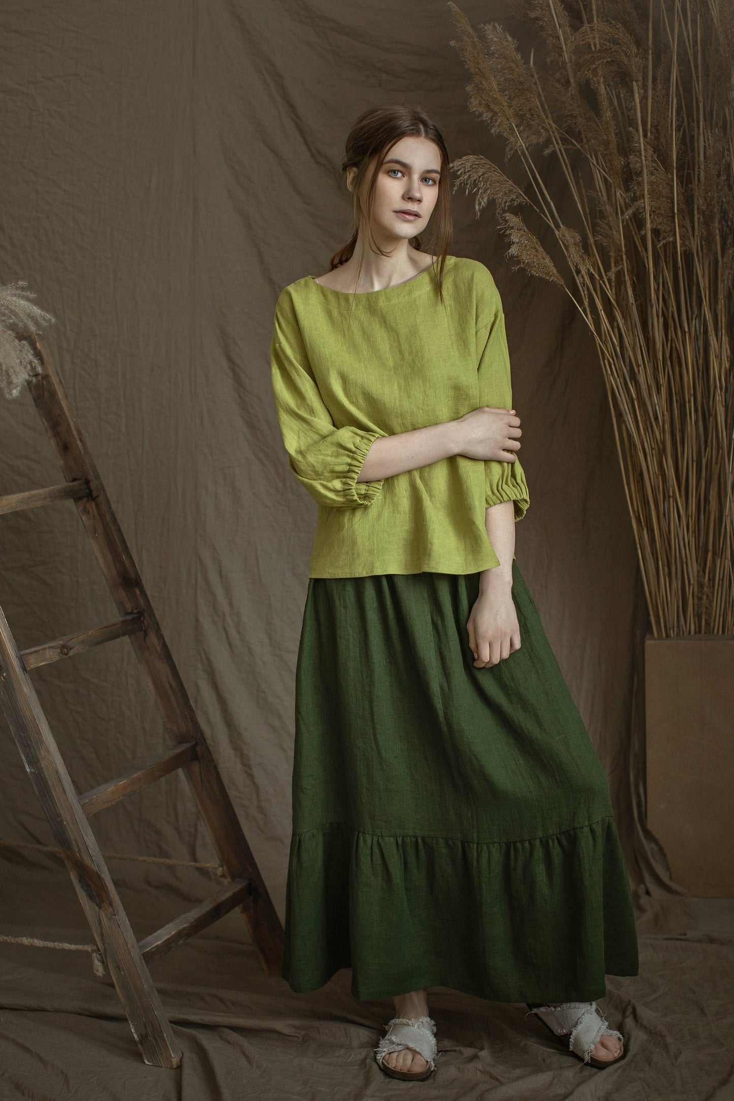 Linen Blouse GRETA With Wide Sleeves