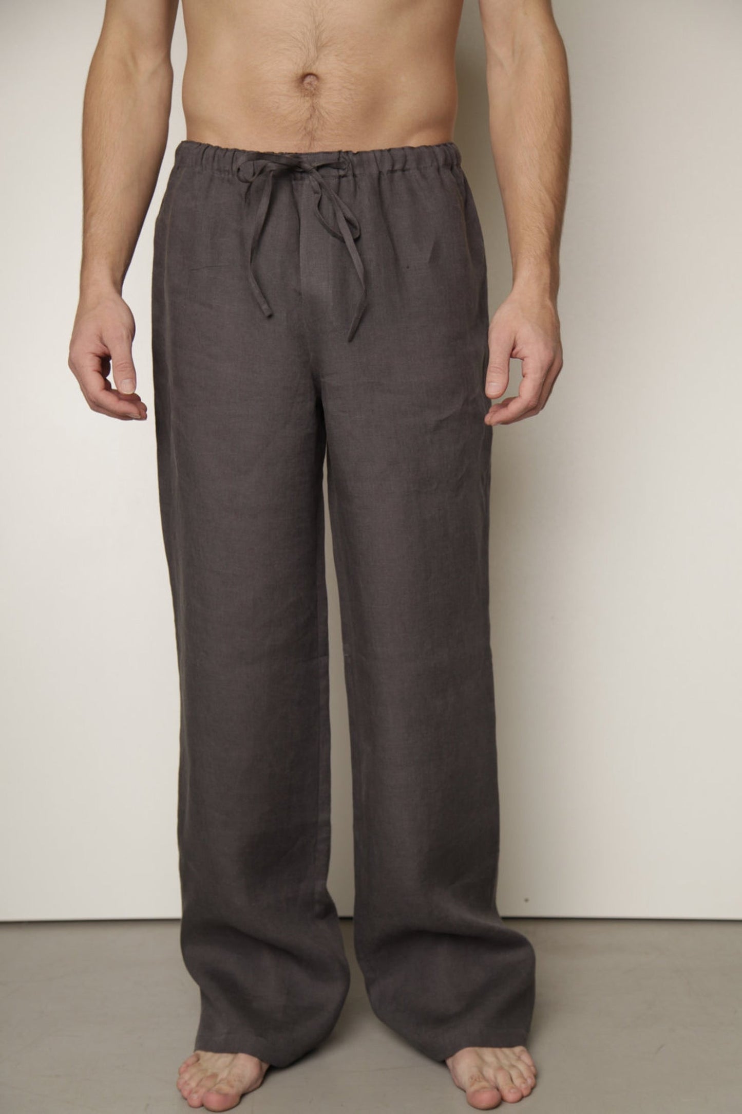 Linen Men's Pajama Pants with Open Front Fly/ Linen Men's Loungewear