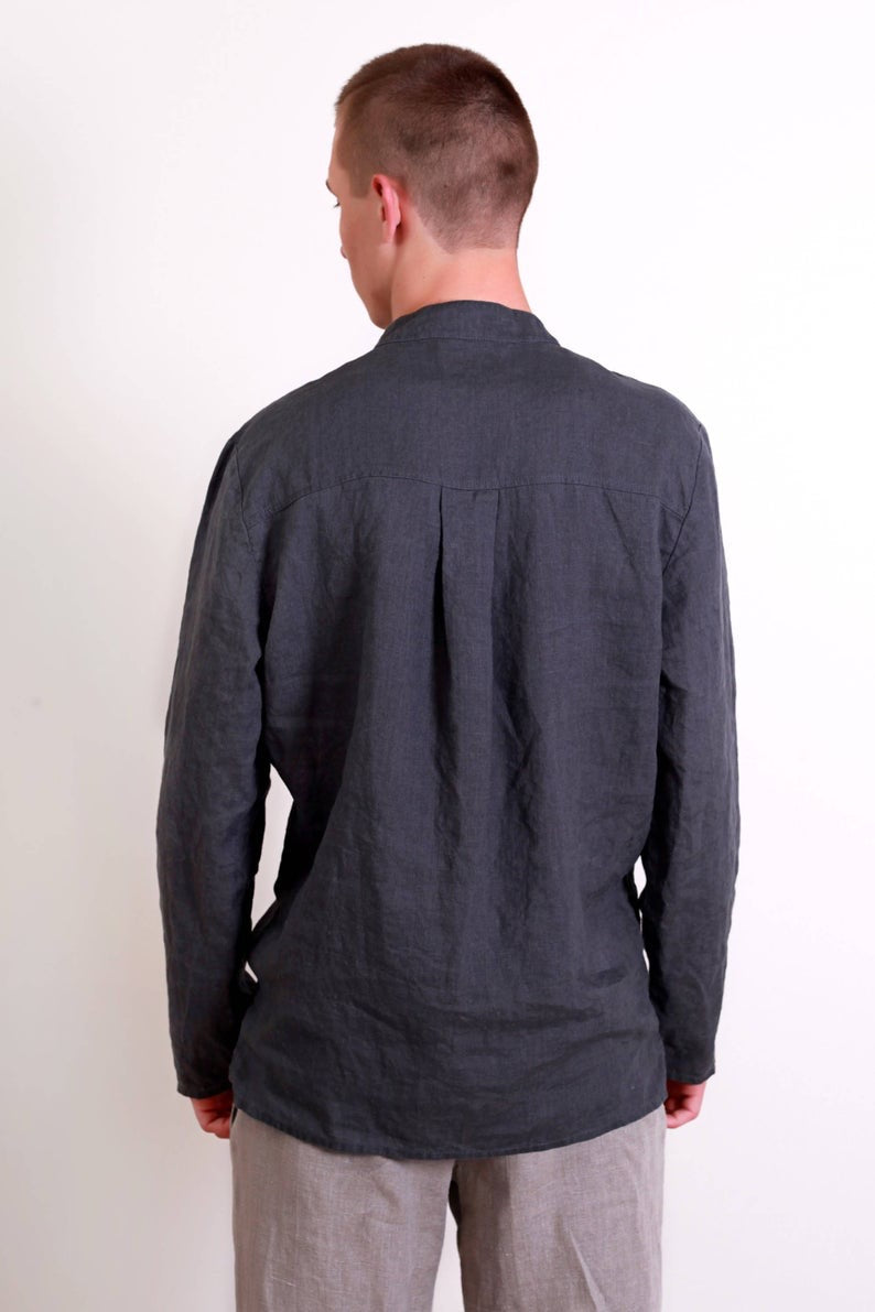 Linen Casual Style Men's Shirt with Long Sleeves