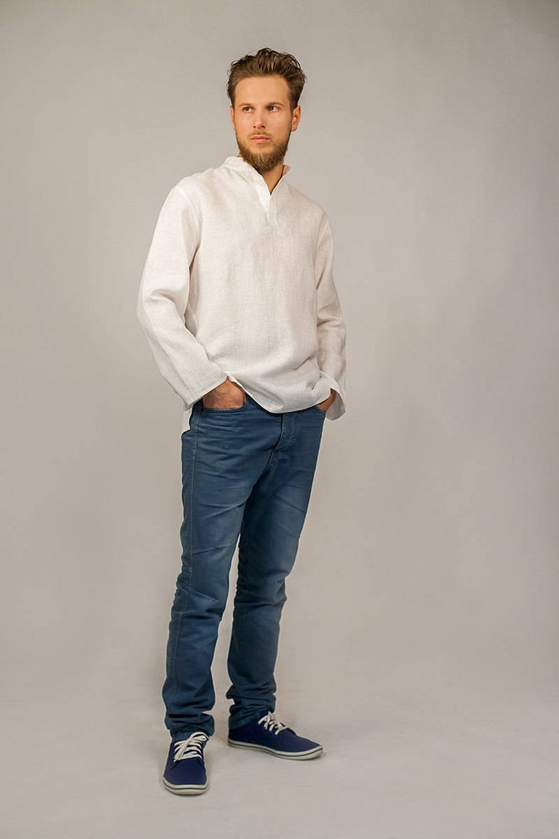 Linen Casual Style Men's Shirt with Long Sleeves
