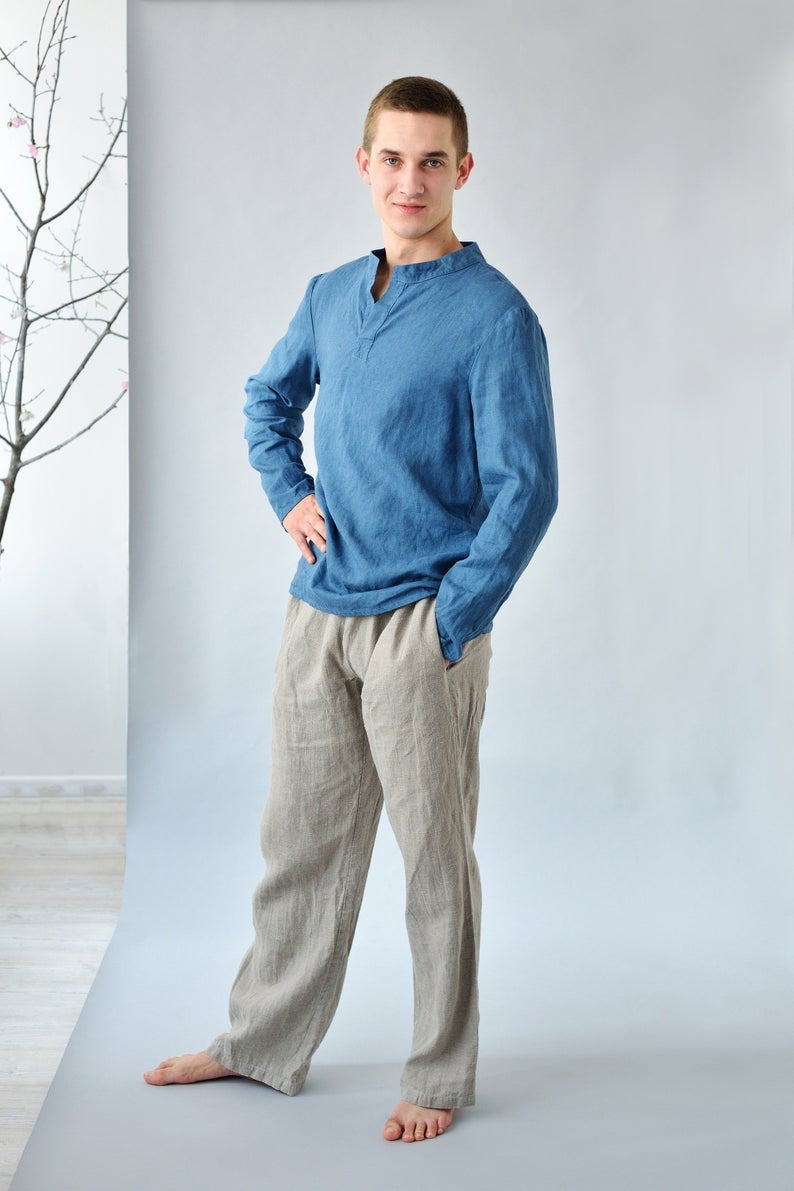 Linen Casual Style Men's Shirt with Long Sleeves