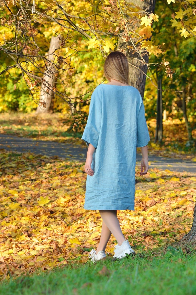 Linen Dress Tunic KAREN in Pale Blue