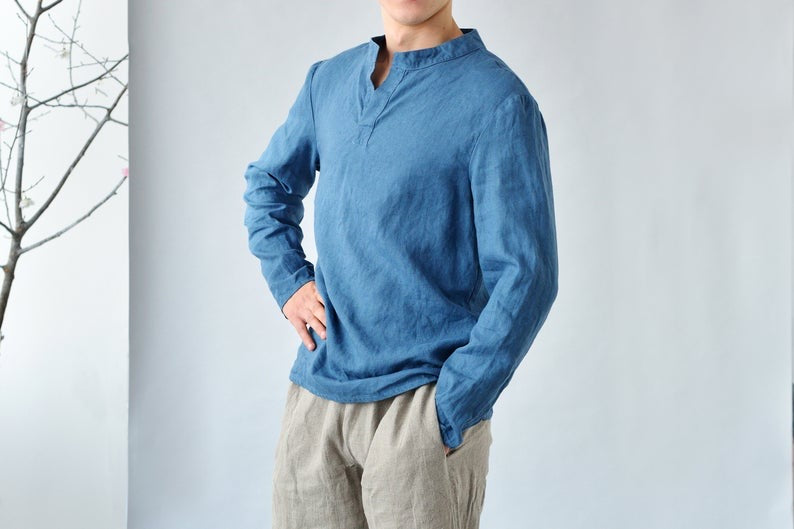 Linen Casual Style Men's Shirt with Long Sleeves