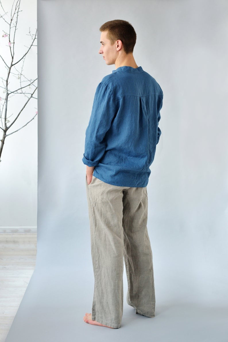 Linen Casual Style Men's Shirt with Long Sleeves