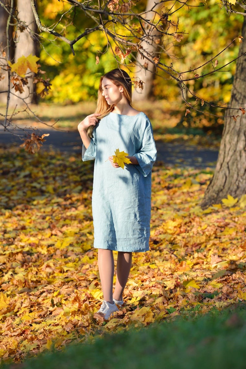 Linen Dress Tunic KAREN in Pale Blue