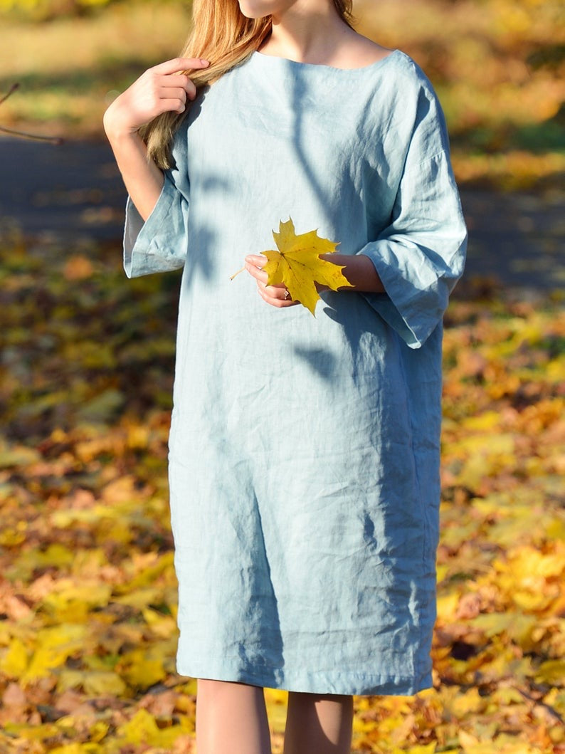 Linen Dress Tunic KAREN in Pale Blue
