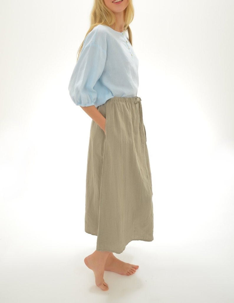 Linen Wide Midi Skirt TINA