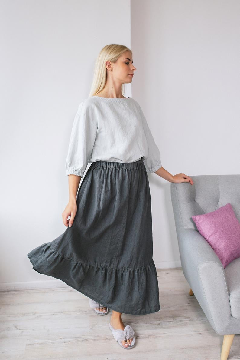 Linen Skirt PEASANT With bottom Frill