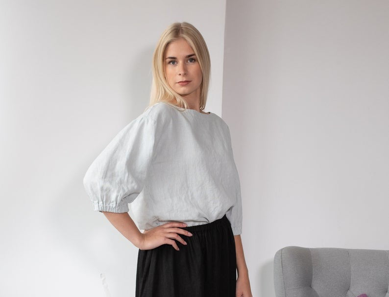 Linen Blouse Oversize GRETA With Wide Sleeves