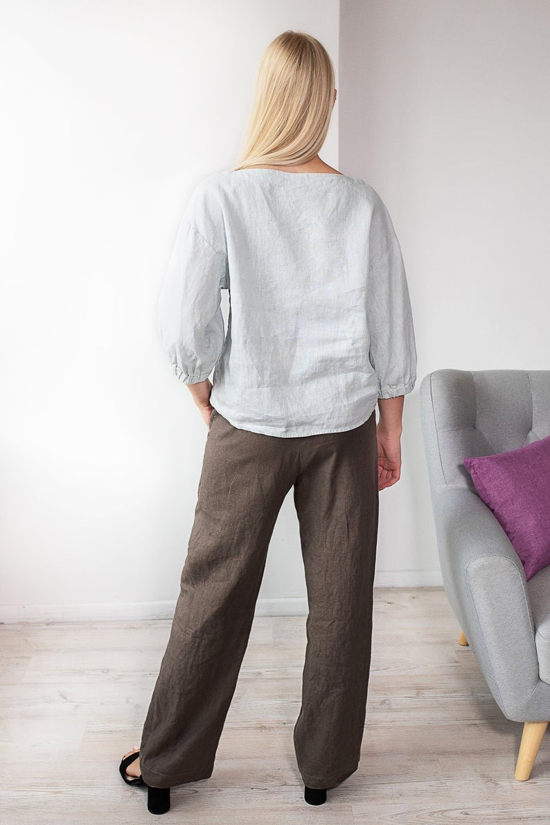 Linen Blouse Oversize GRETA With Wide Sleeves