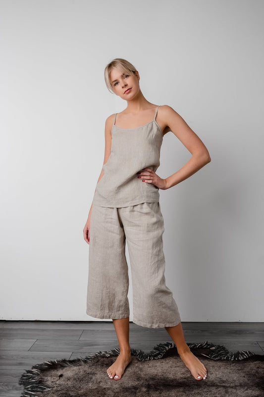 Linen Pajama Set For Women ISABELLA/ Cami and Cropped Wide Pants