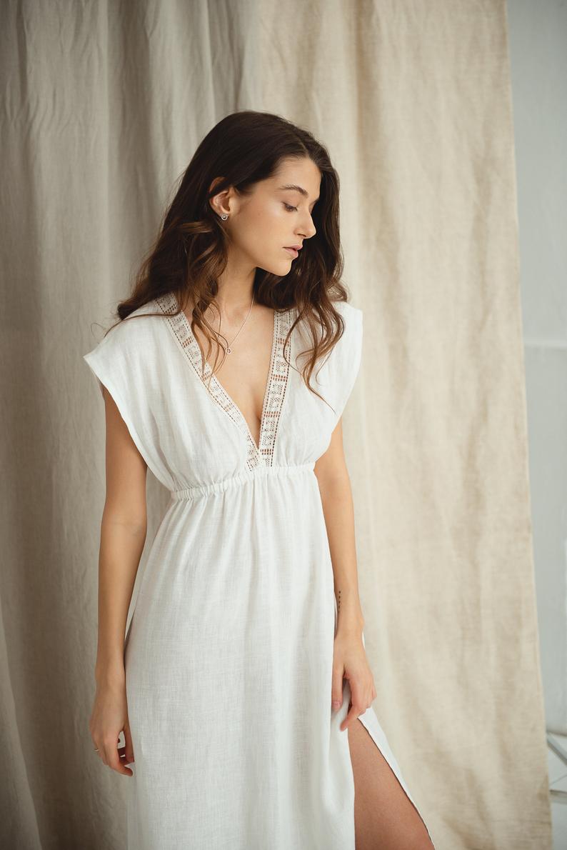 Linen Long Night Gown ANTIQUE Linen Long Night Gown ANTIQUE