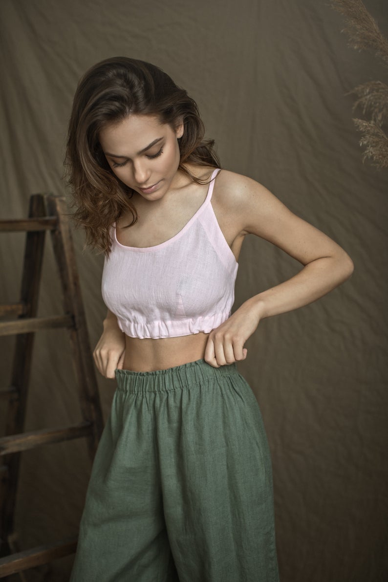 Linen Cropped Pants TORI in Midi Length