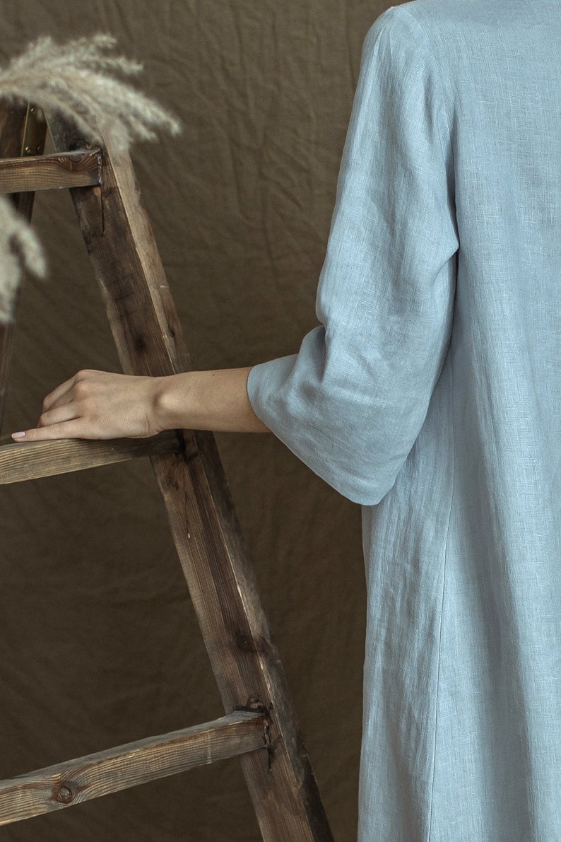 Linen Dress VERA with Higher Neck