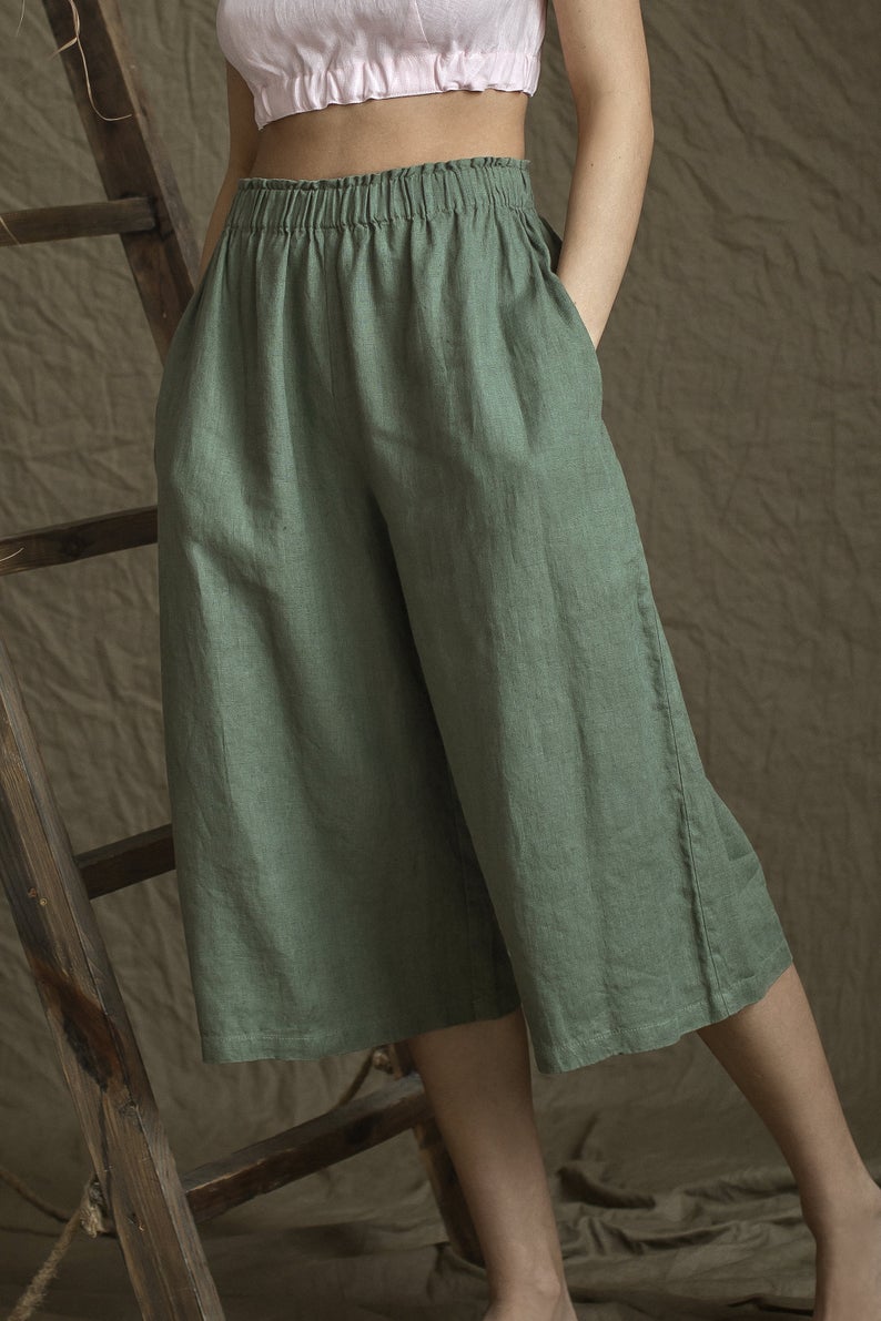 Linen Cropped Pants TORI in Midi Length