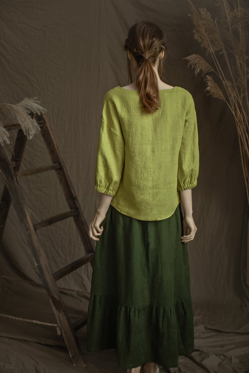 Linen Blouse GRETA With Wide Sleeves