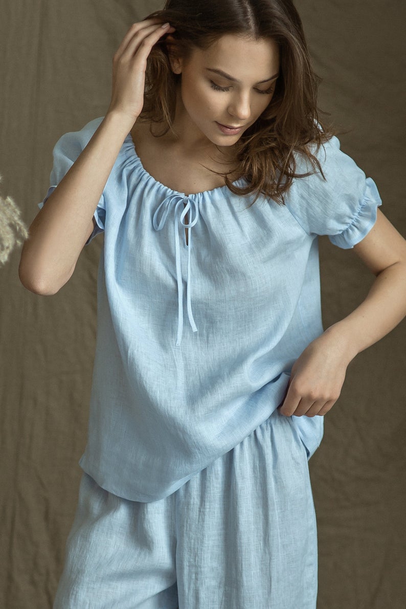 Linen Pajama Set FLORA - Luxury Loungewear for Her