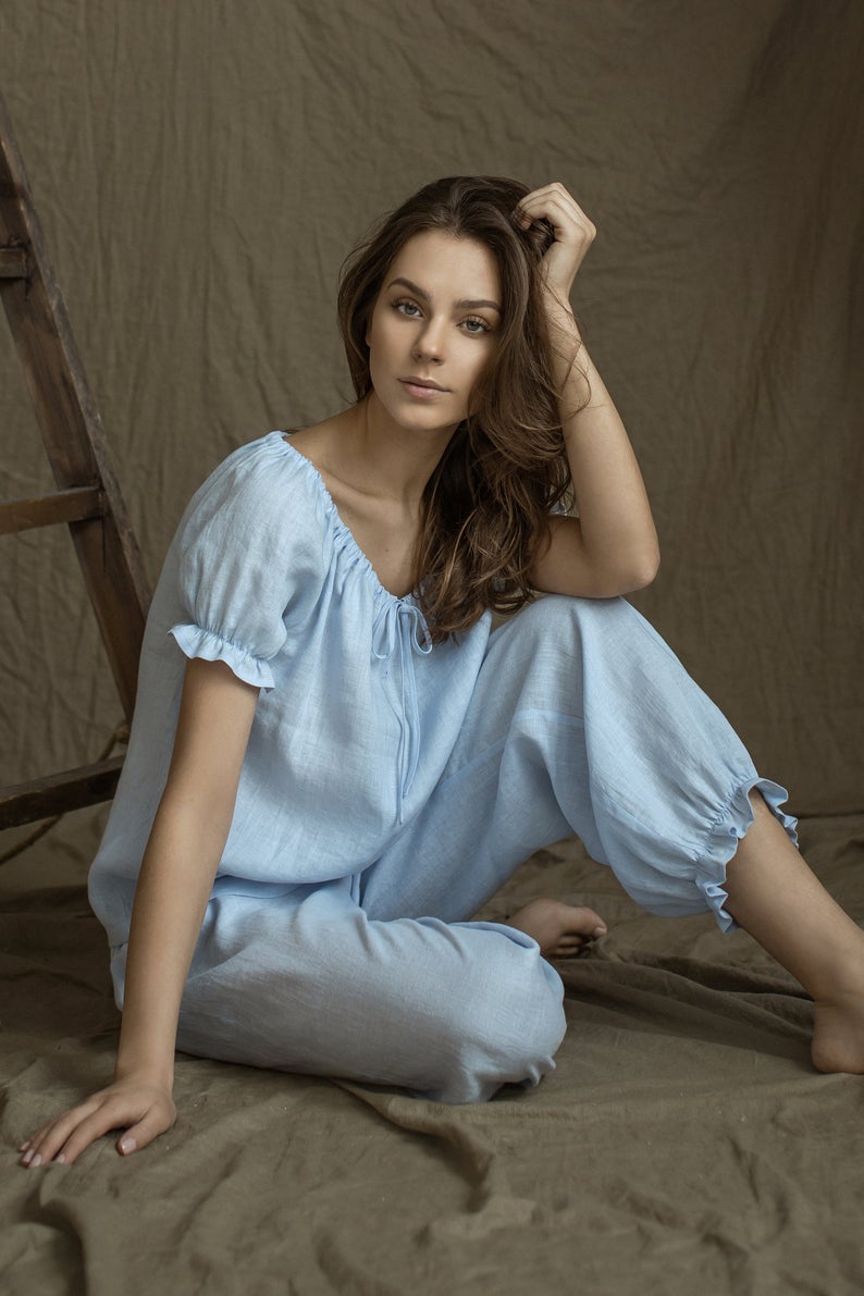 Linen Pajama Set FLORA - Luxury Loungewear for Her