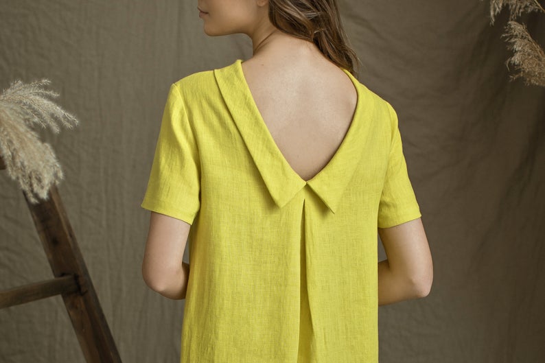 Linen Dress EVA With Open Back and Collar