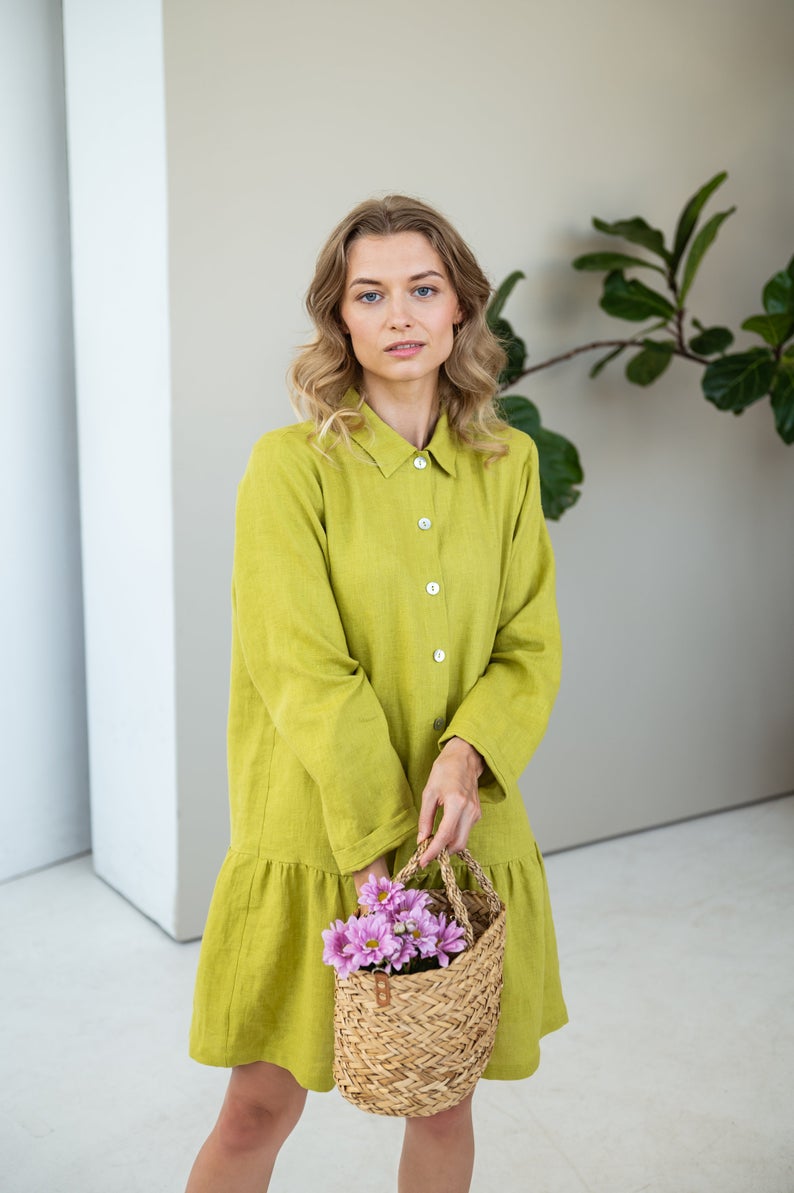 Linen Long Sleeve Oversize Shirt Dress THERESA