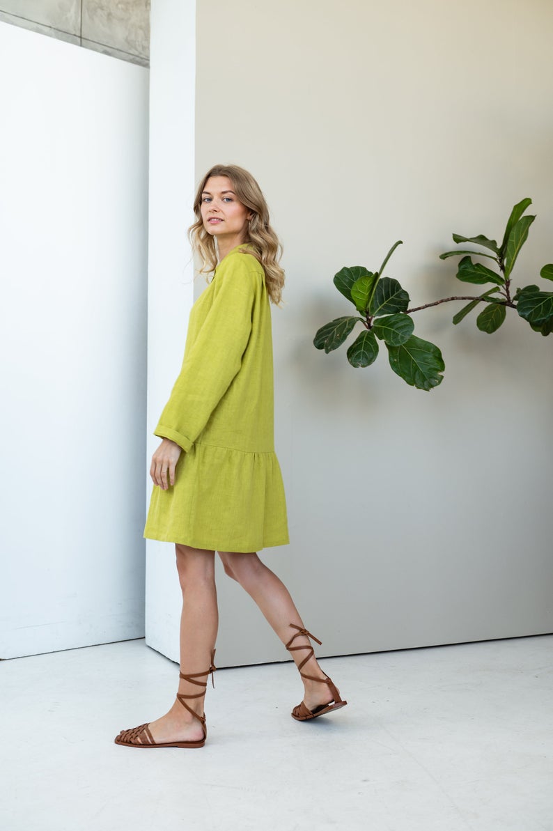 Linen Long Sleeve Oversize Shirt Dress THERESA