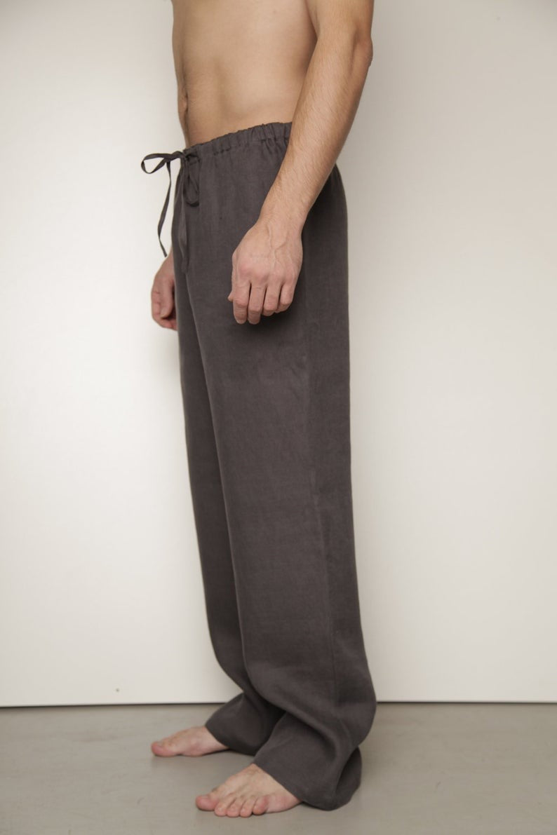 Linen Men's Pajama Pants with Open Front Fly/ Linen Men's Loungewear