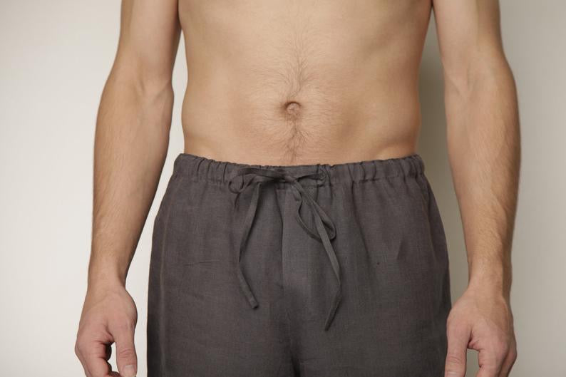 Linen Men's Pajama Pants with Open Front Fly/ Linen Men's Loungewear