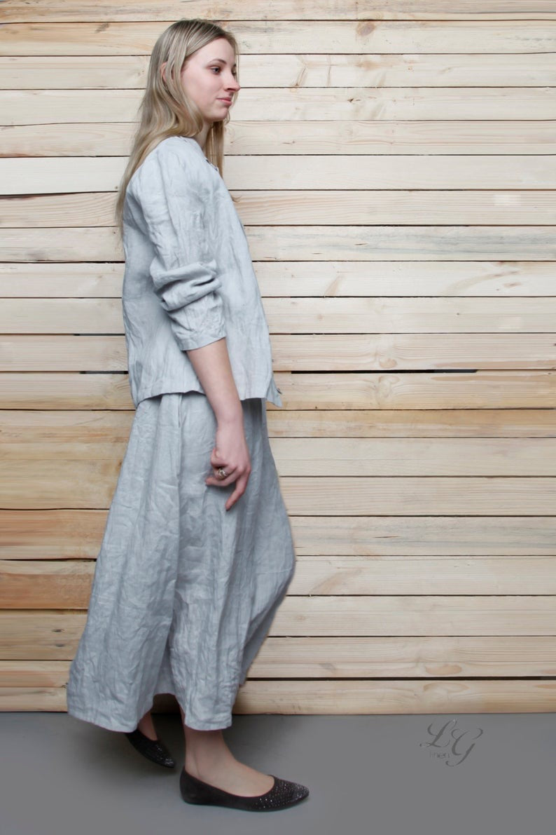 Linen Wide Midi Skirt TINA