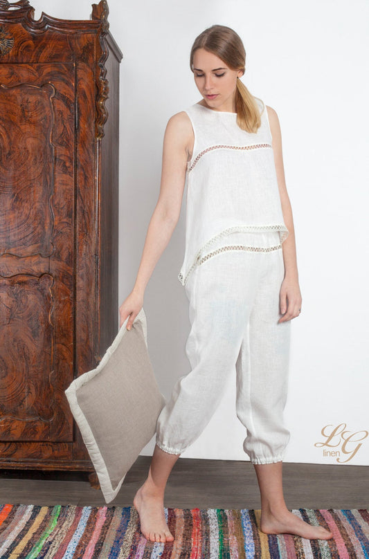 Linen Pajama Set CATHERINE/ Luxury Sleepwear for Women