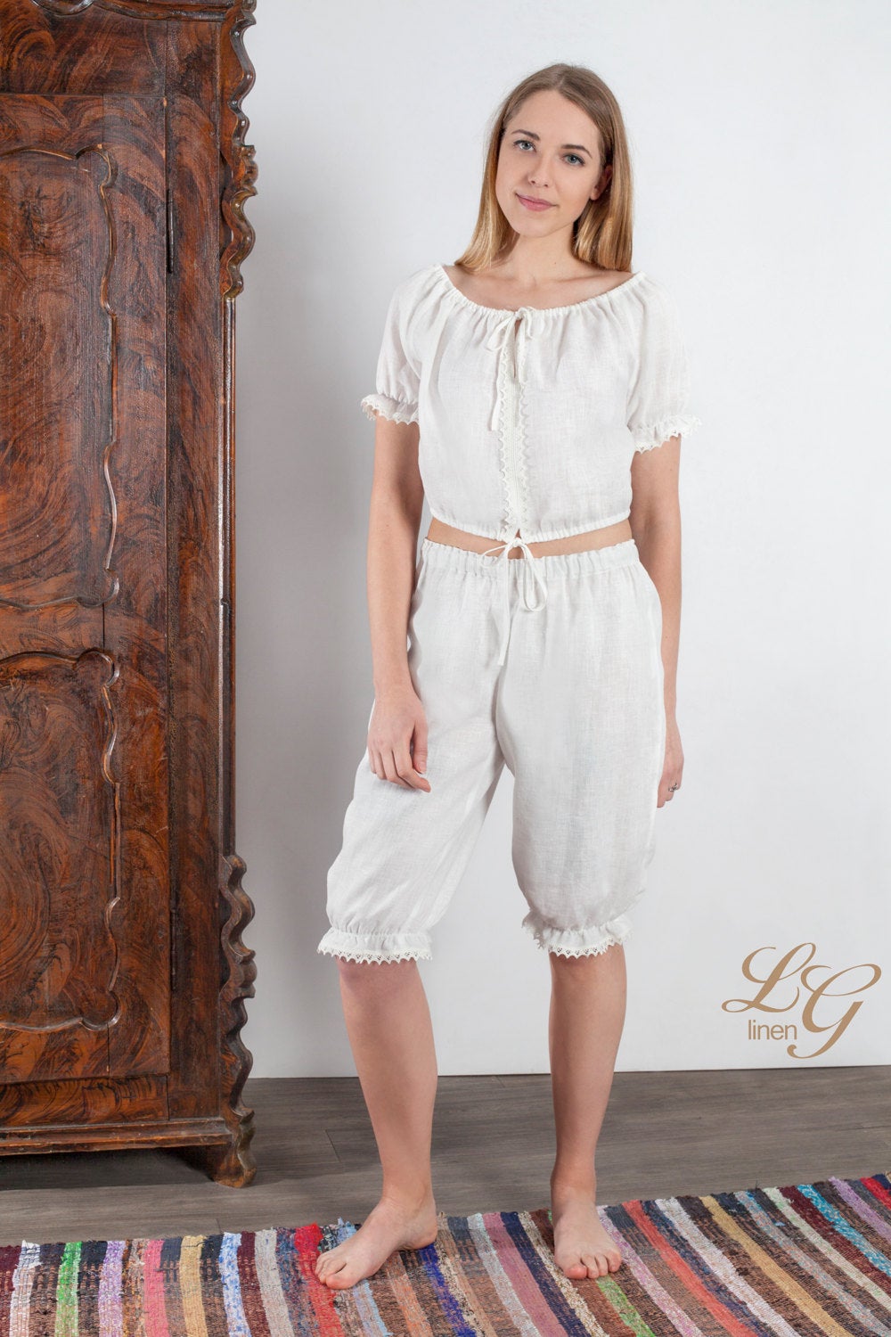 Linen Pajama Set ANASTASIA Victorian Style