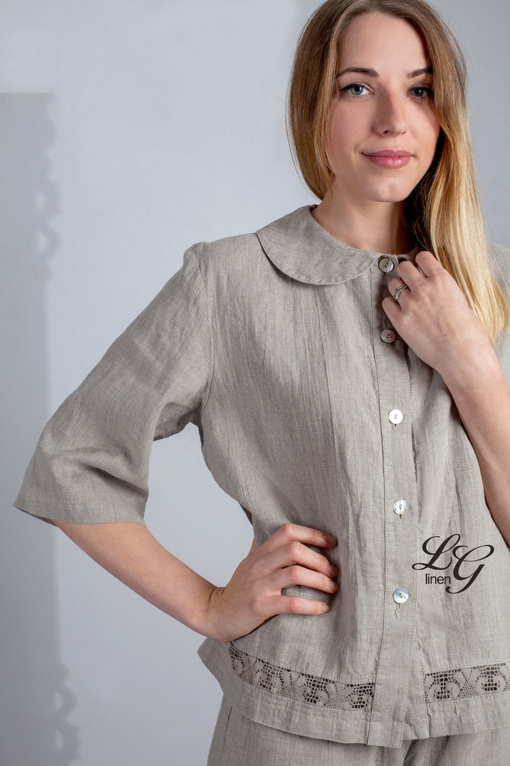 Linen Natural Pajama VANESSA for Women with Lace