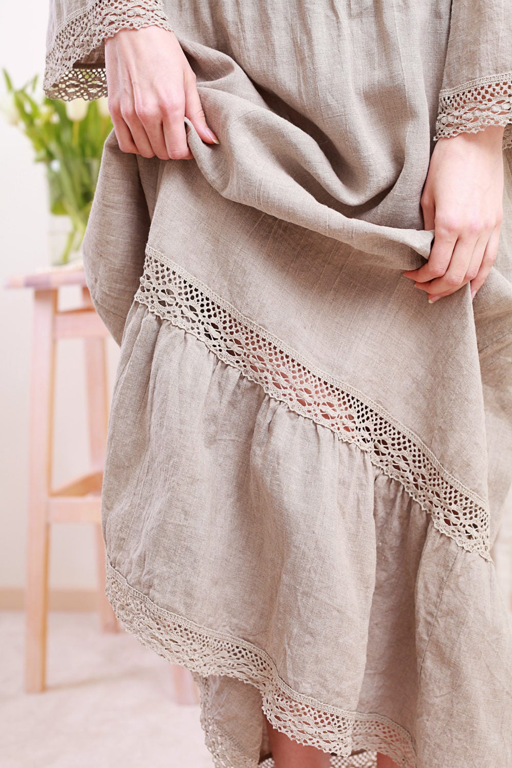 Linen Dress BOHO/ Hippie Dress Laced