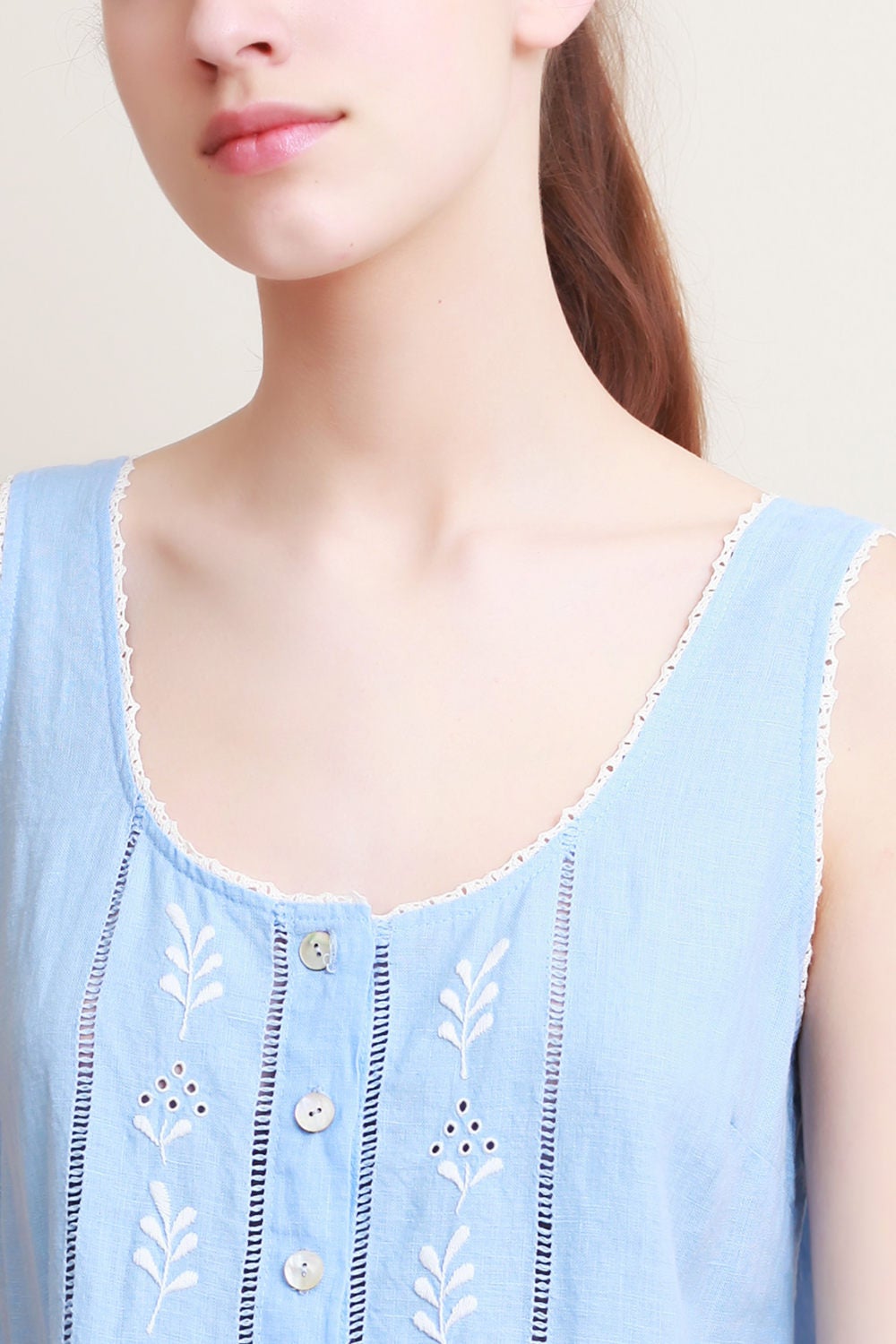 Linen Night Dress RUTA with Drawnwork and Amazing Handmade Embroidery