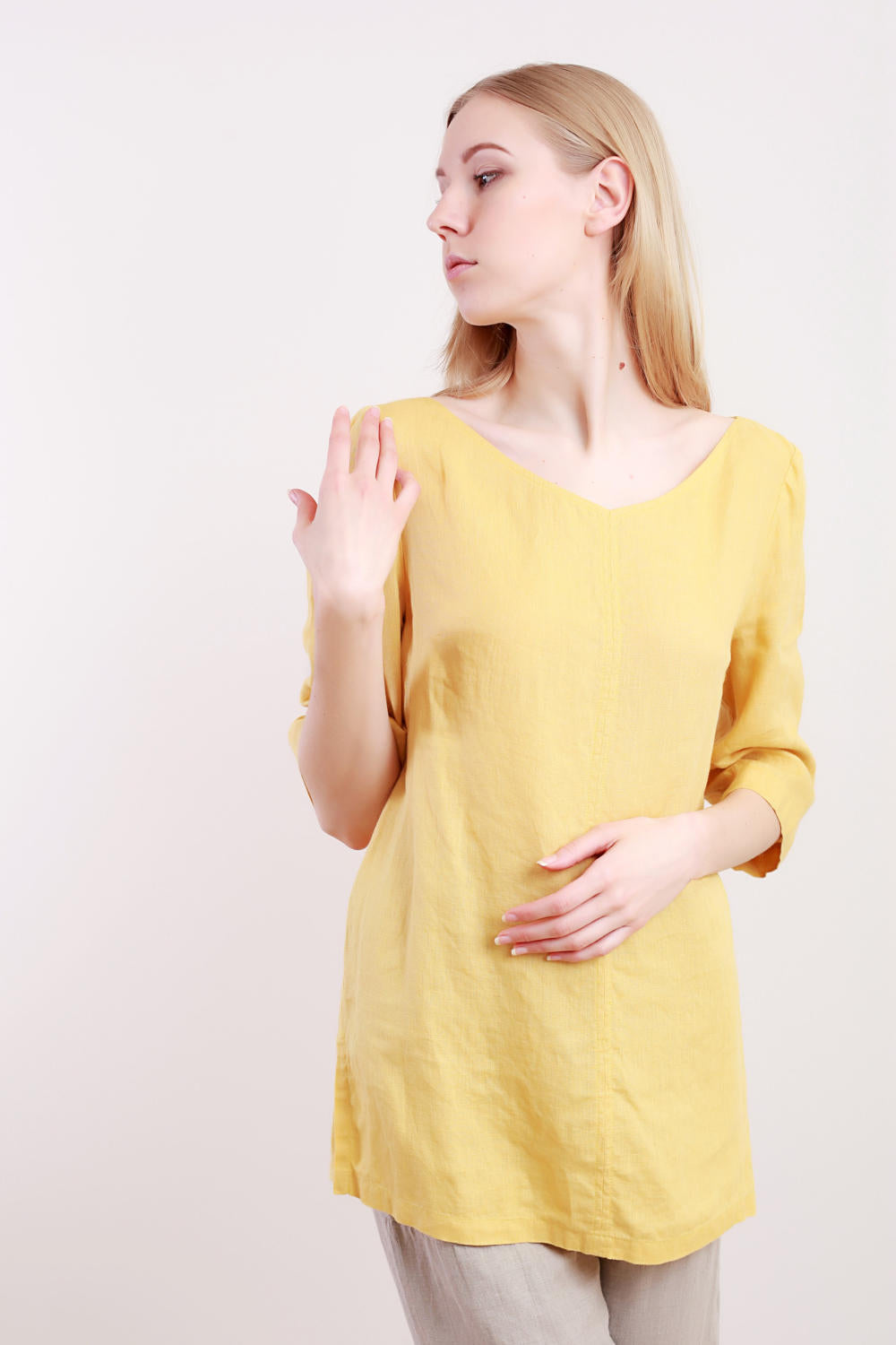 Linen Tunic CLARA V-Neck and Belt