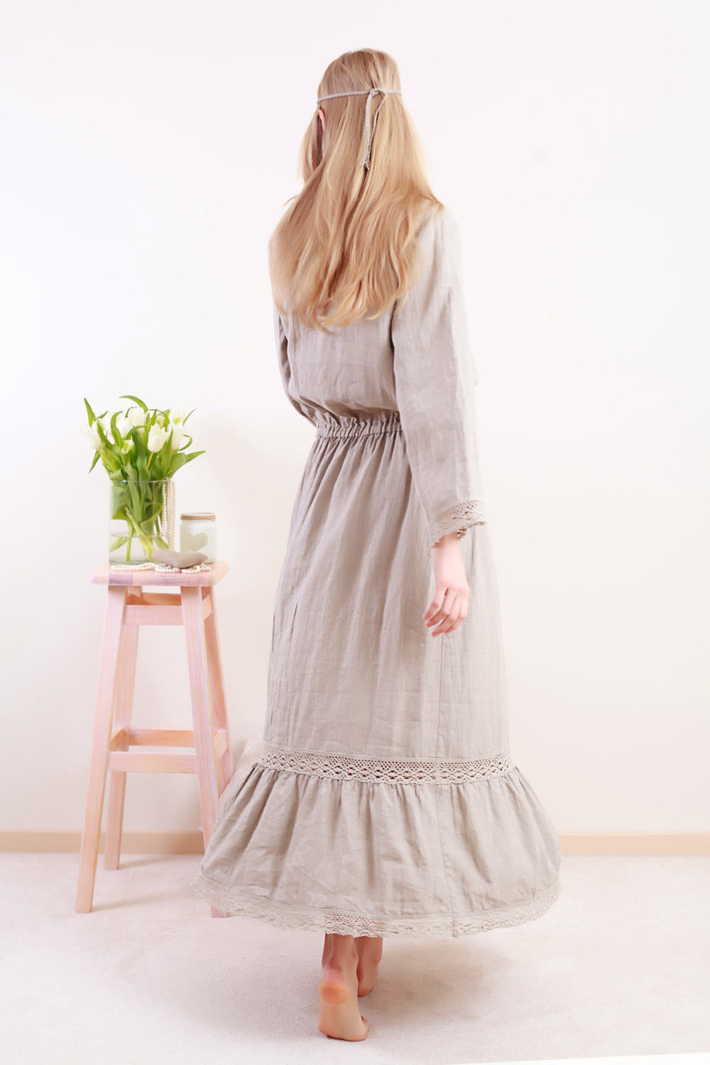 Linen Dress BOHO/ Hippie Dress Laced