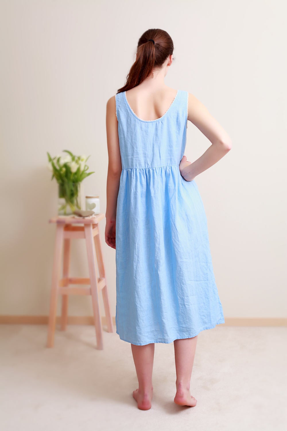 Linen Night Dress RUTA with Drawnwork and Amazing Handmade Embroidery