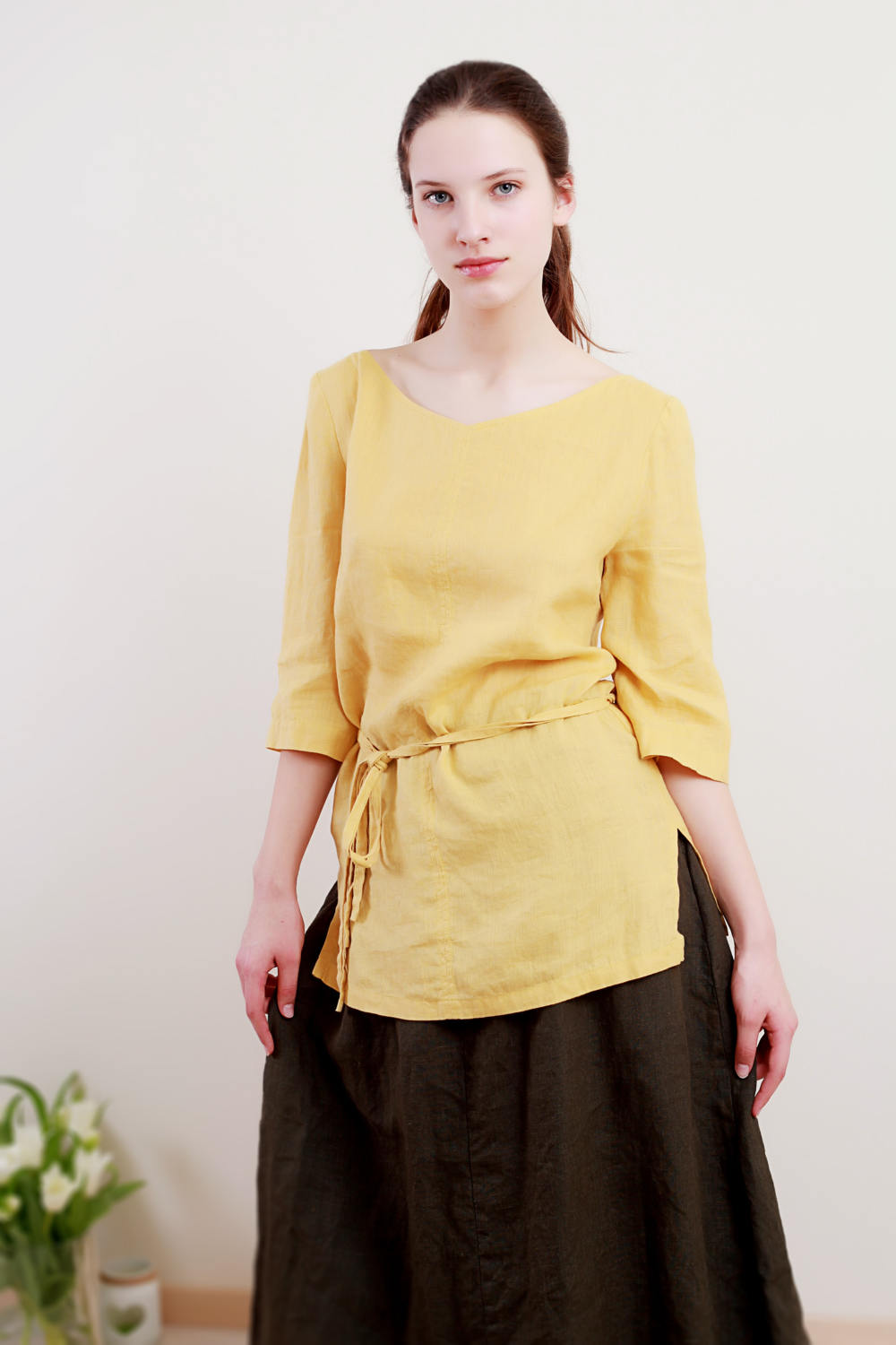 Linen Tunic CLARA V-Neck and Belt
